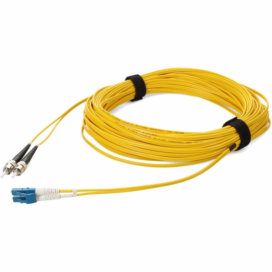 AddOn 12m ST to LC Yellow OS2 Duplex Fiber Optic Patch Cable - Riser-Rated Single Mode SMF