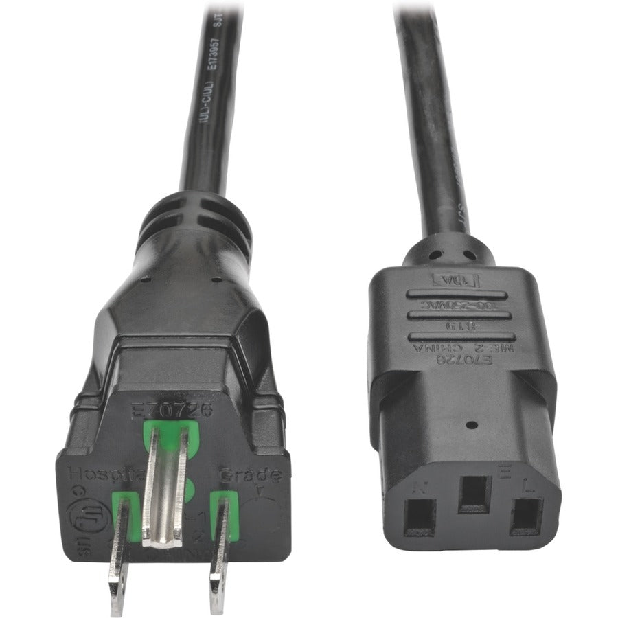 Eaton Tripp Lite Series Hospital-Grade Power Cord, NEMA 5-15P to C13, 8 ft. Coiled Black Cord with 125V/10A Rating