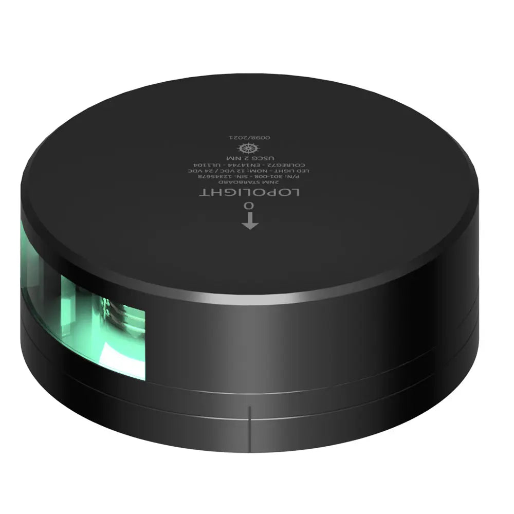 Lopolight Green Starboard Light - 2NM Range with Black Housing and FB Base