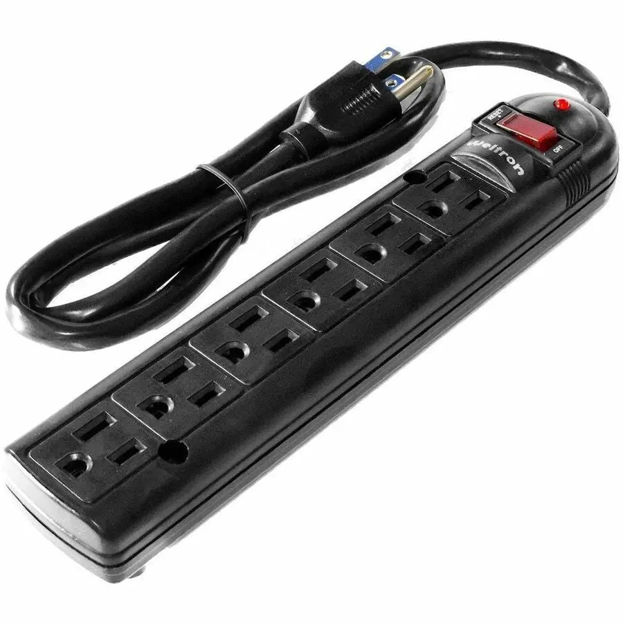 Weltron WSP-600PLF-3BK 6-Outlet Surge Protector with Wall Mounting and 750-Joule Protection