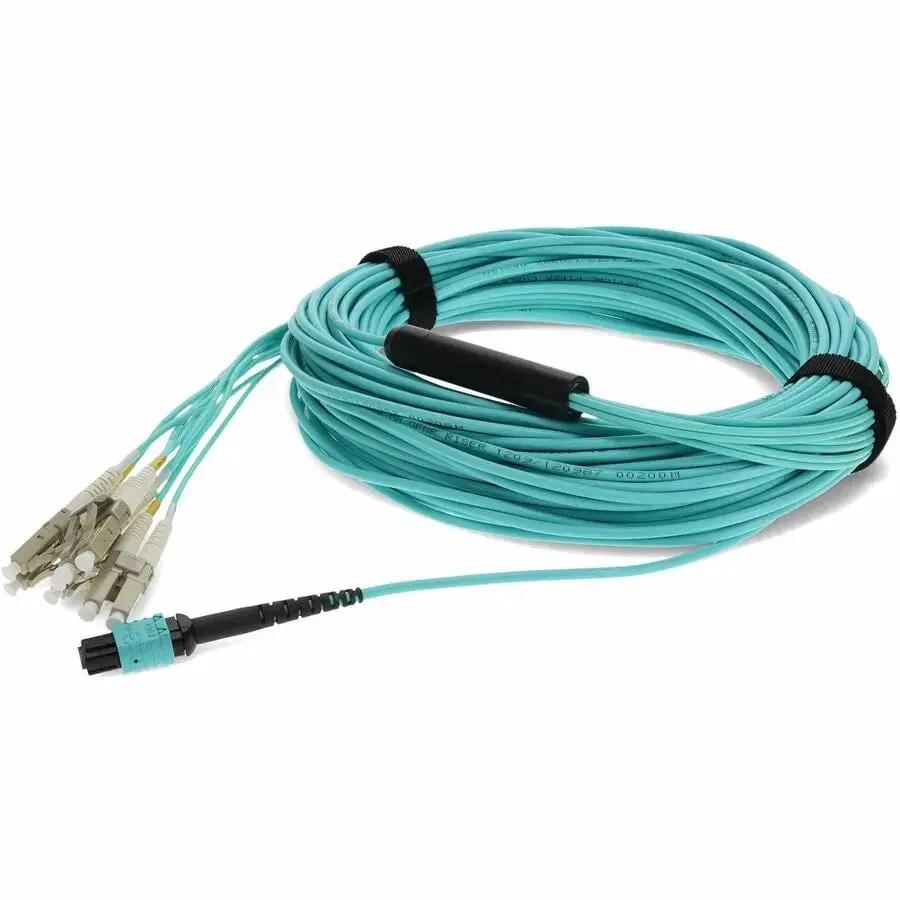 AddOn 30m MPO Female to 8xLC Male OM4 Fiber Fanout Cable - Aqua, High-Speed Network Connectivity by ADDON