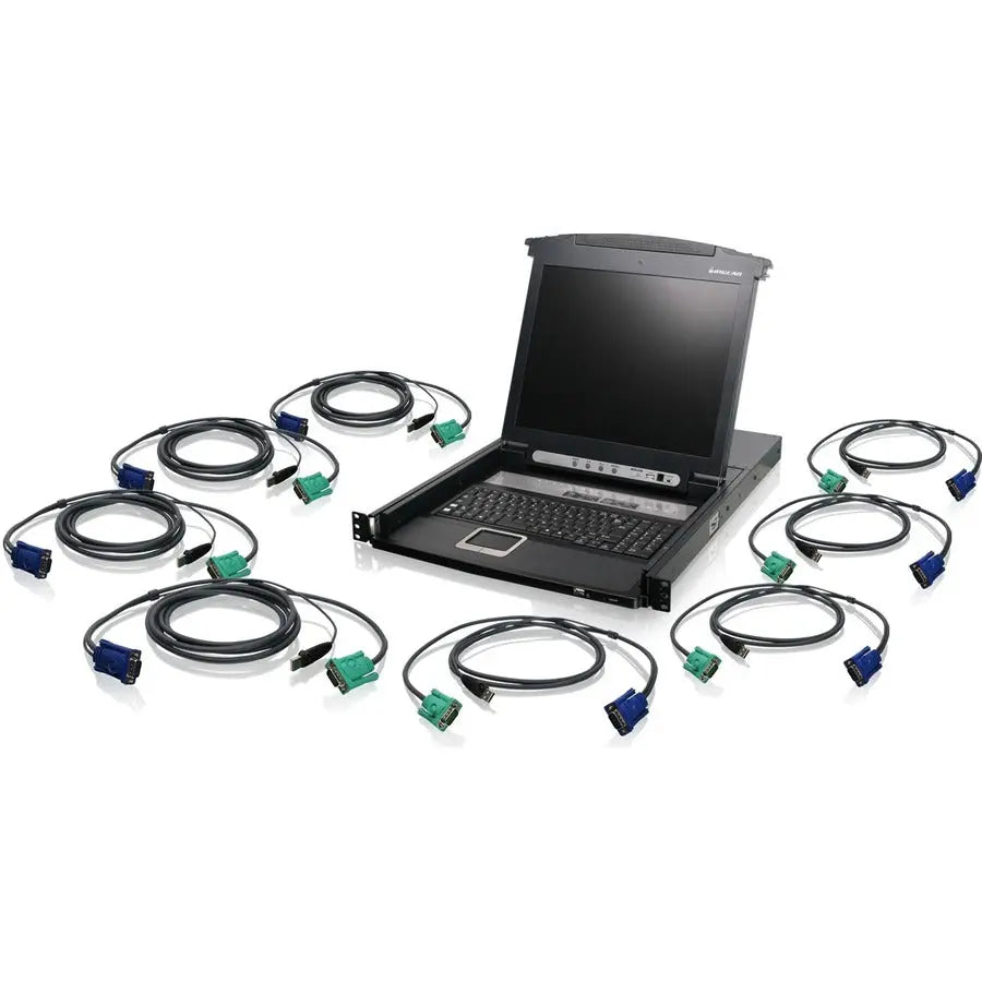 IOGEAR GCL1808KITUTAA 8-Port LCD Rack Console with USB KVM Cables and 17" TFT Display