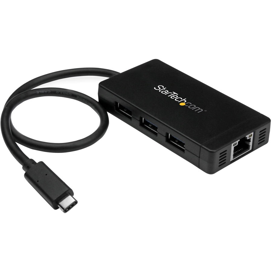 StarTech.com HB30C3A1GE 3-Port USB 3.0 Hub with Gigabit Ethernet - USB-C to USB Hub and Power Adapter