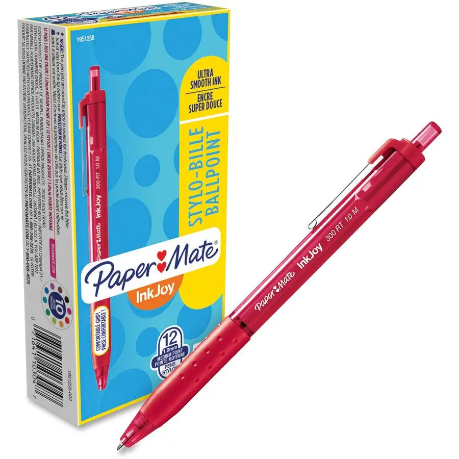 Paper Mate InkJoy 300 RT Ballpoint Pens - Reliable 1.0mm Medium Tip with Ultra-Smooth Red Ink