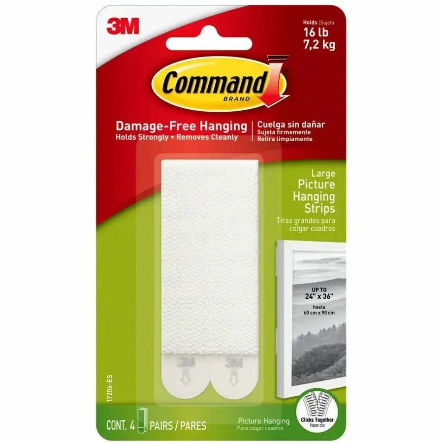 3M Command Large Picture Hanging Strips – White, 4 Pairs by 3M