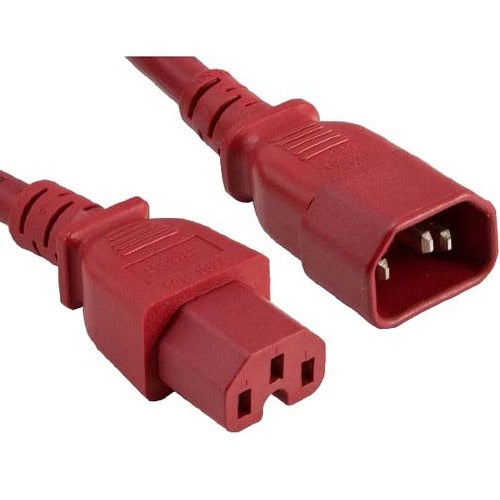 ENET C14 to C15 Power Extension Cord - 2 Feet Red, 14 AWG, 15A by NSI Industries