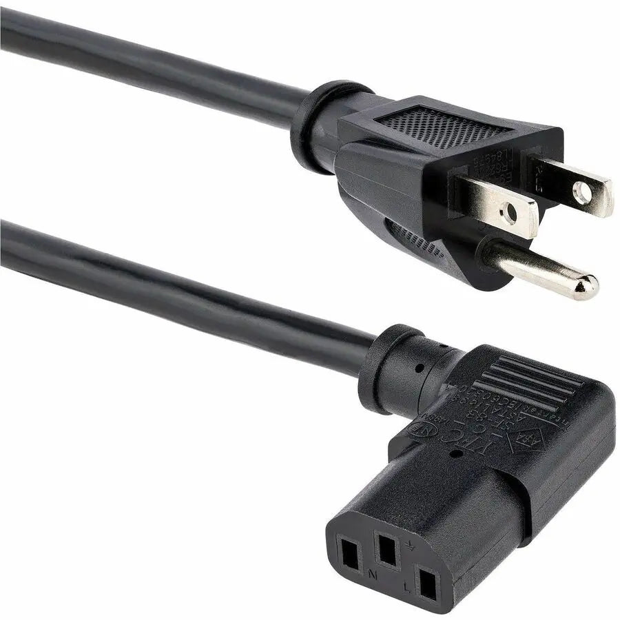 StarTech.com PXT101L3 3 ft Computer Power Cord - NEMA 5-15P to Right-Angle C13, 18AWG, 10A, 125V