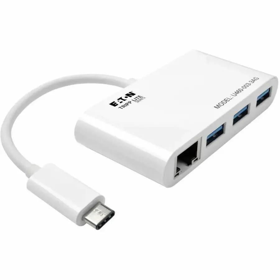 Eaton Corporation Tripp Lite U460-003-3AG 3-Port USB 3.1 Gen 1 Hub with Ethernet - White by Eaton Corporation