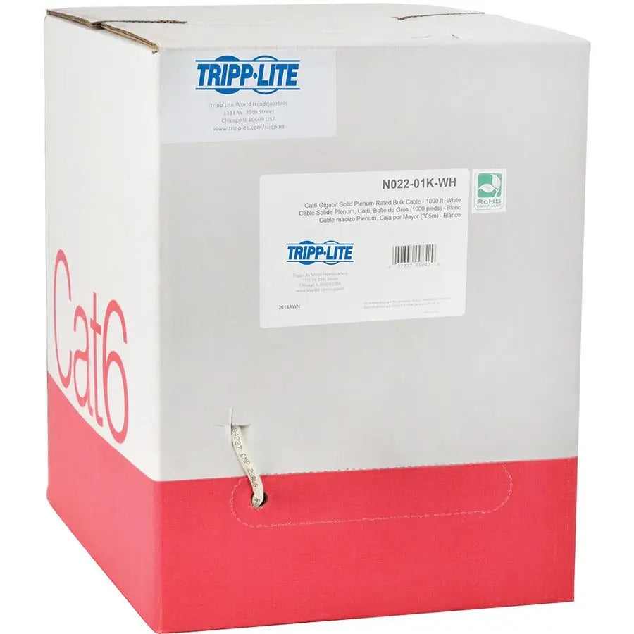 Eaton Tripp Lite Series N224-01K-WH Cat6 Gigabit Bulk Solid-Core Plenum Cable, 1000 ft, White