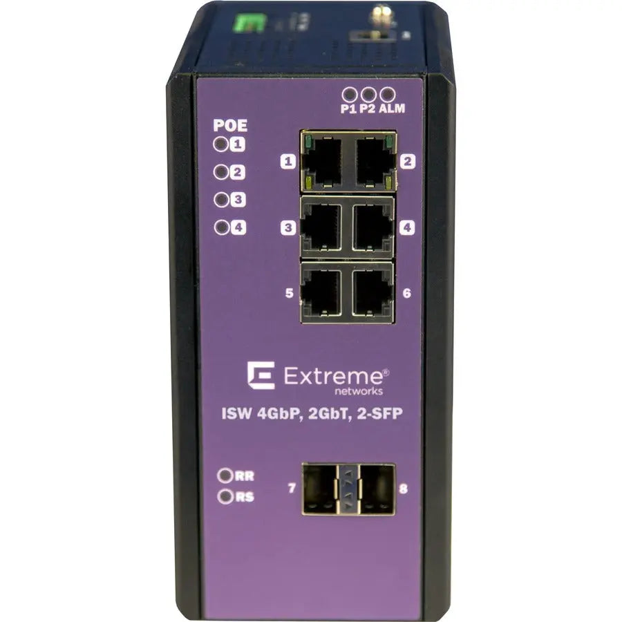 Extreme Networks ISW 4GBP, 2GBT, 2-SFP Ethernet Switch - Industrial DIN Rail Mountable Managed Switch