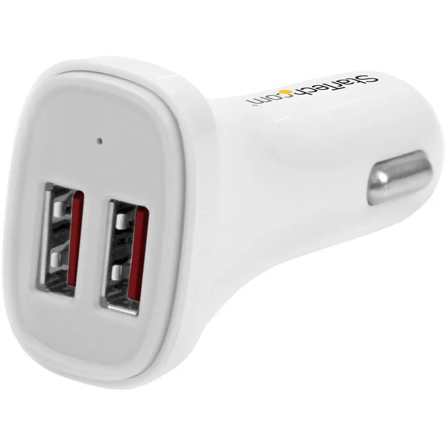 StarTech.com Dual Port USB Car Charger - White - High Power 24W/4.8A, Model USB2PCARWHS
