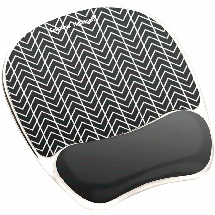 Fellowes Photo Gel Mouse Pad with Wrist Rest and Microban - Black Chevron