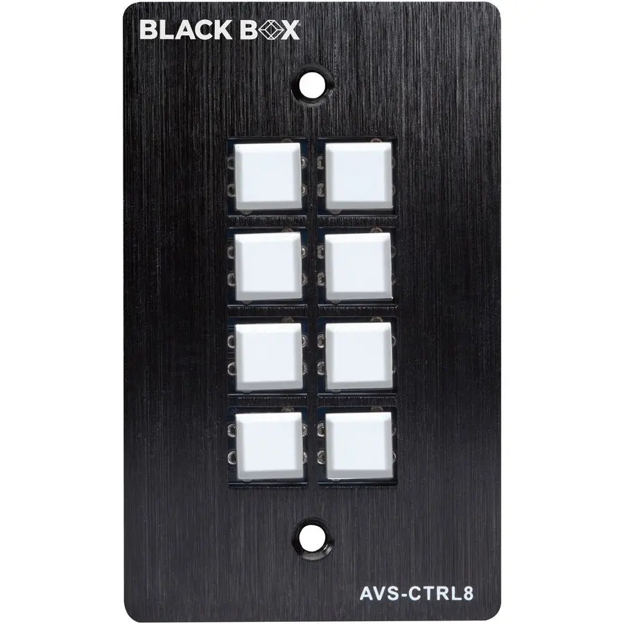 Black Box AVS-CTRL8 Wallplate Control Panel – 8 Programmable Buttons with RS-232, IR, and Relay Control