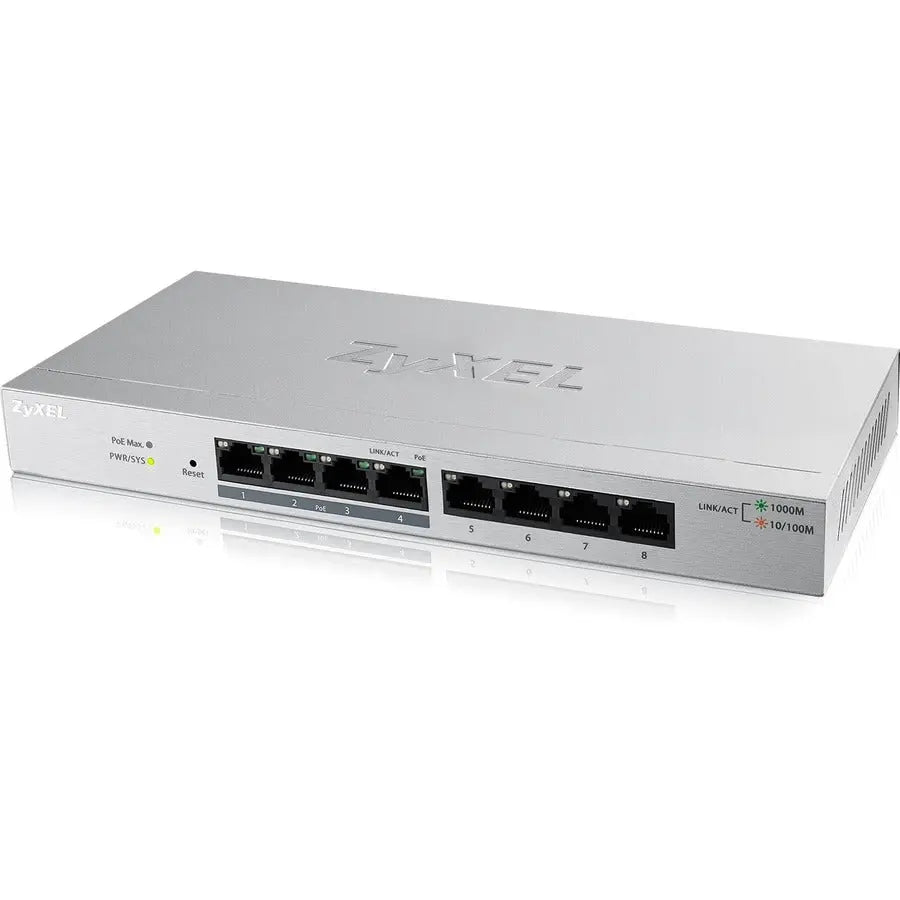 ZyXEL GS1200-8HP 8-Port Gigabit Web Managed PoE+ Switch with VLAN and QoS