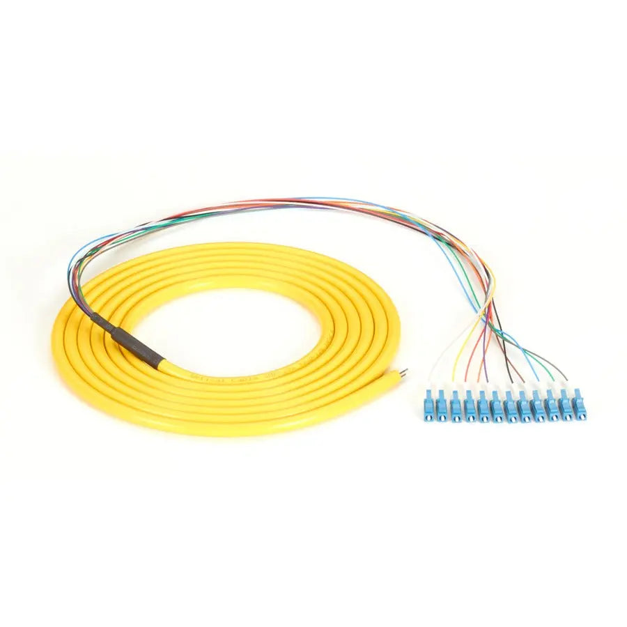 Black Box OS2 9-Micron Single-Mode Fiber Optic Pigtail - 12-Strand, OFNR, PVC, Black Box Corporation