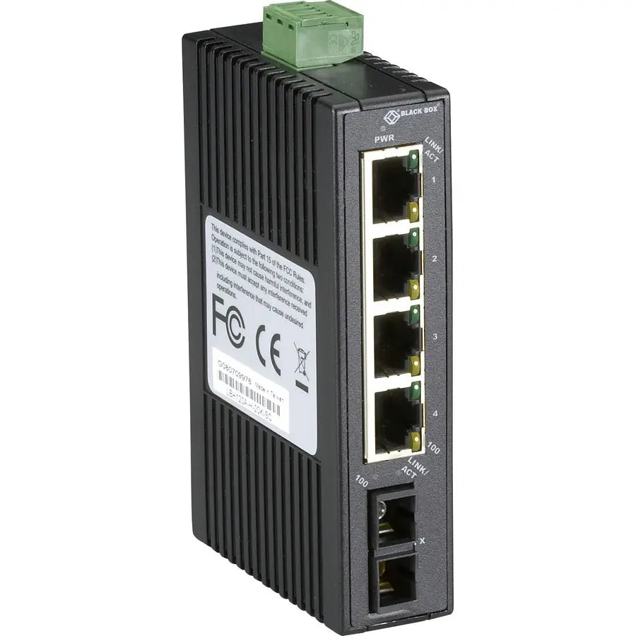 Black Box LBH120 Ethernet Switch – 4 Port 10/100 Mbps with Fiber SC Interface, DIN Rail Mountable