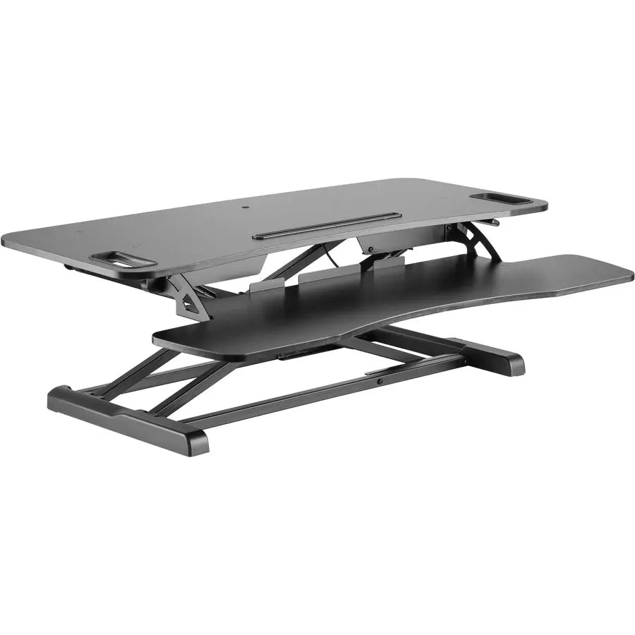 Amer Mounts EZRISER36 Sit & Stand Desk Riser with Keyboard Tray – Adjustable Height Dual Monitor Workstation in Black