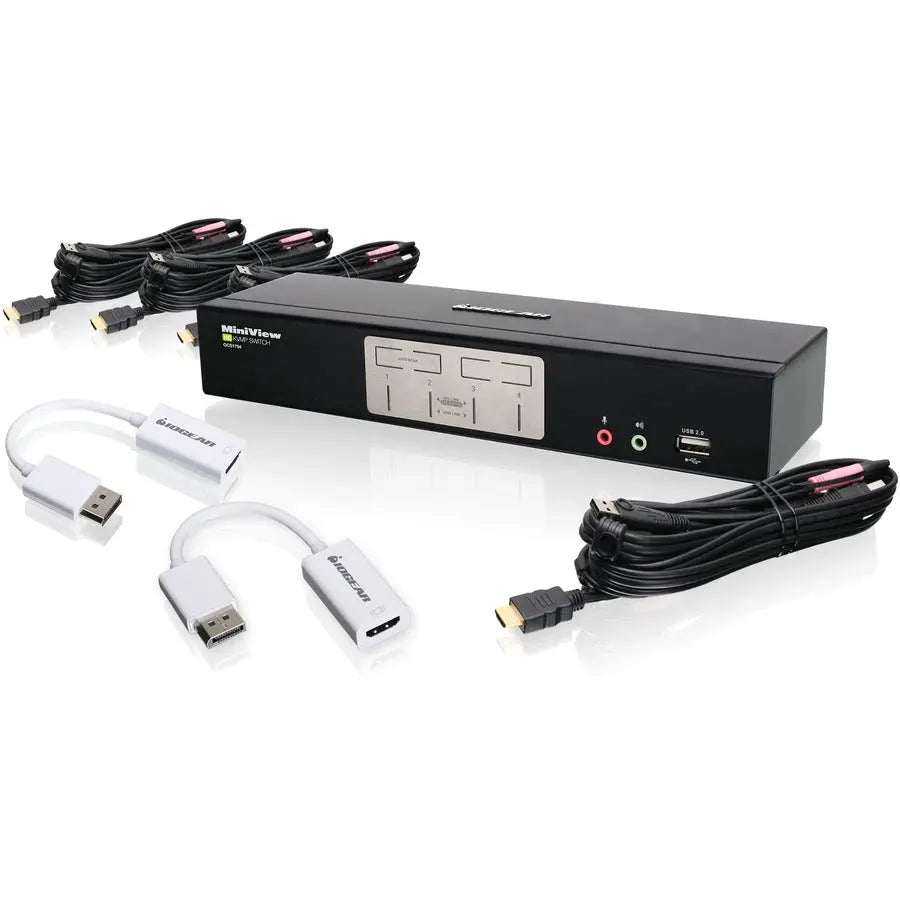 IOGEAR GCS1794DPKIT 4-Port HDMI and DisplayPort KVM Switch with Adapters and Cables