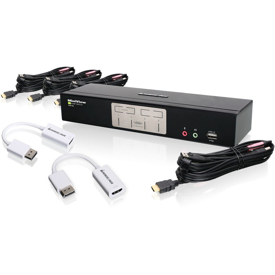 IOGEAR GCS1794DPKIT 4-Port HDMI and DisplayPort KVM Switch with Adapters and Cables