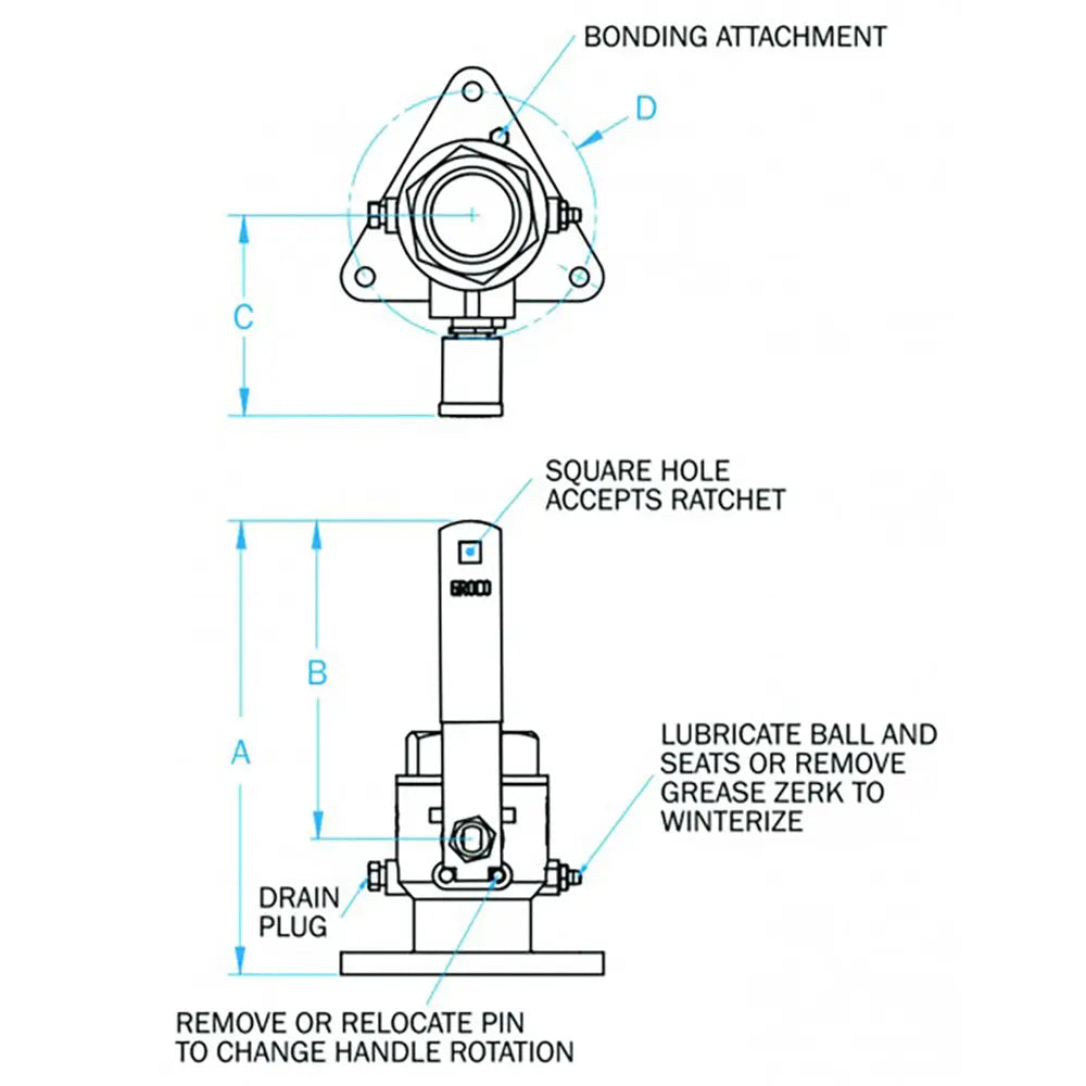 GROCO 3-Inch Full Flow Ball Valve with Reversible Handle and Bronze Construction