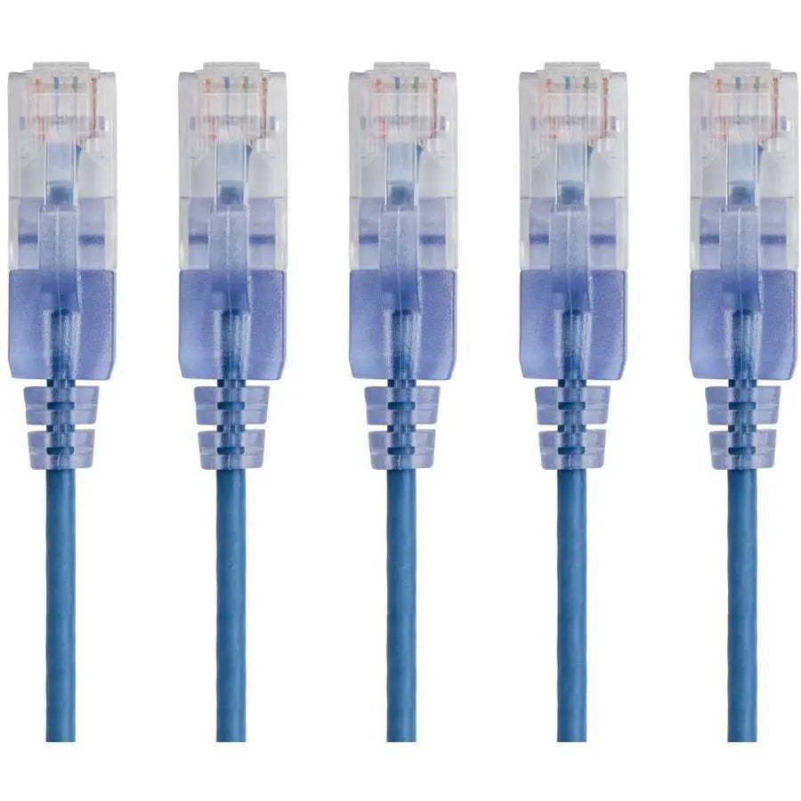 Monoprice SlimRun Cat6A Ethernet Patch Cable 3ft Blue – 5-Pack for High-Density Networks