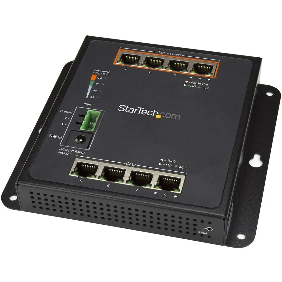 StarTech.com IES81GPOEW 8-Port Gigabit Ethernet Switch with 4 PoE+ Ports – Managed Layer 2 Industrial Network Switch for Rugged Environments