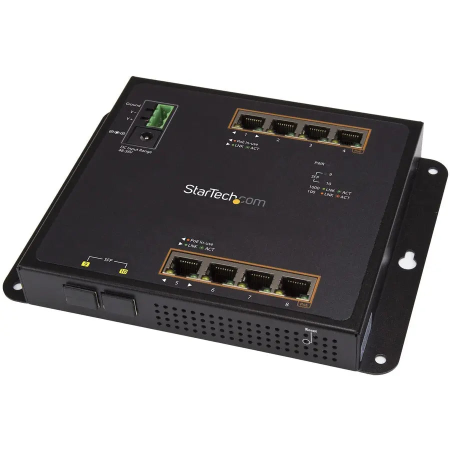 StarTech.com IES101GP2SFW 8-Port PoE+ Gigabit Ethernet Switch with 2 SFP Slots for Industrial Networks