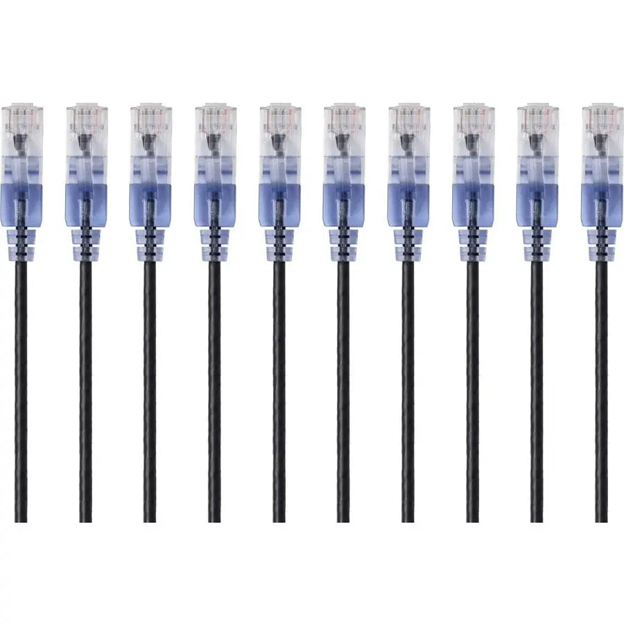 Monoprice SlimRun Cat6A Ethernet Patch Cable - 7ft Black (10-Pack, Part #15161)