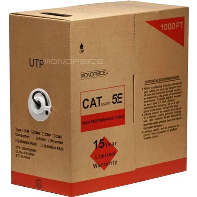 Monoprice Cat. 5e UTP Network Cable Bulk Roll – 350MHz, 1000 ft, Bare Copper, Riser Rated