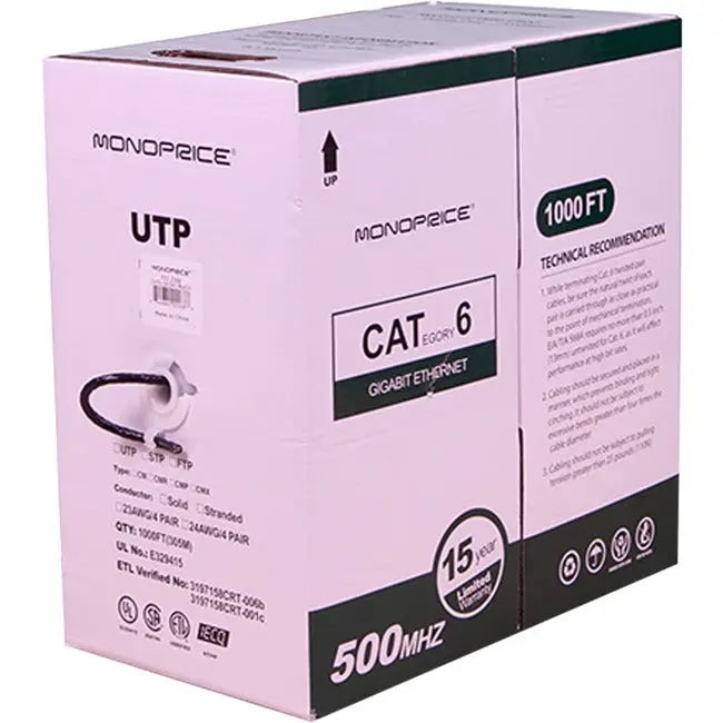 Monoprice Cat. 6 UTP Ethernet Cable - 1000 Feet Bulk Black