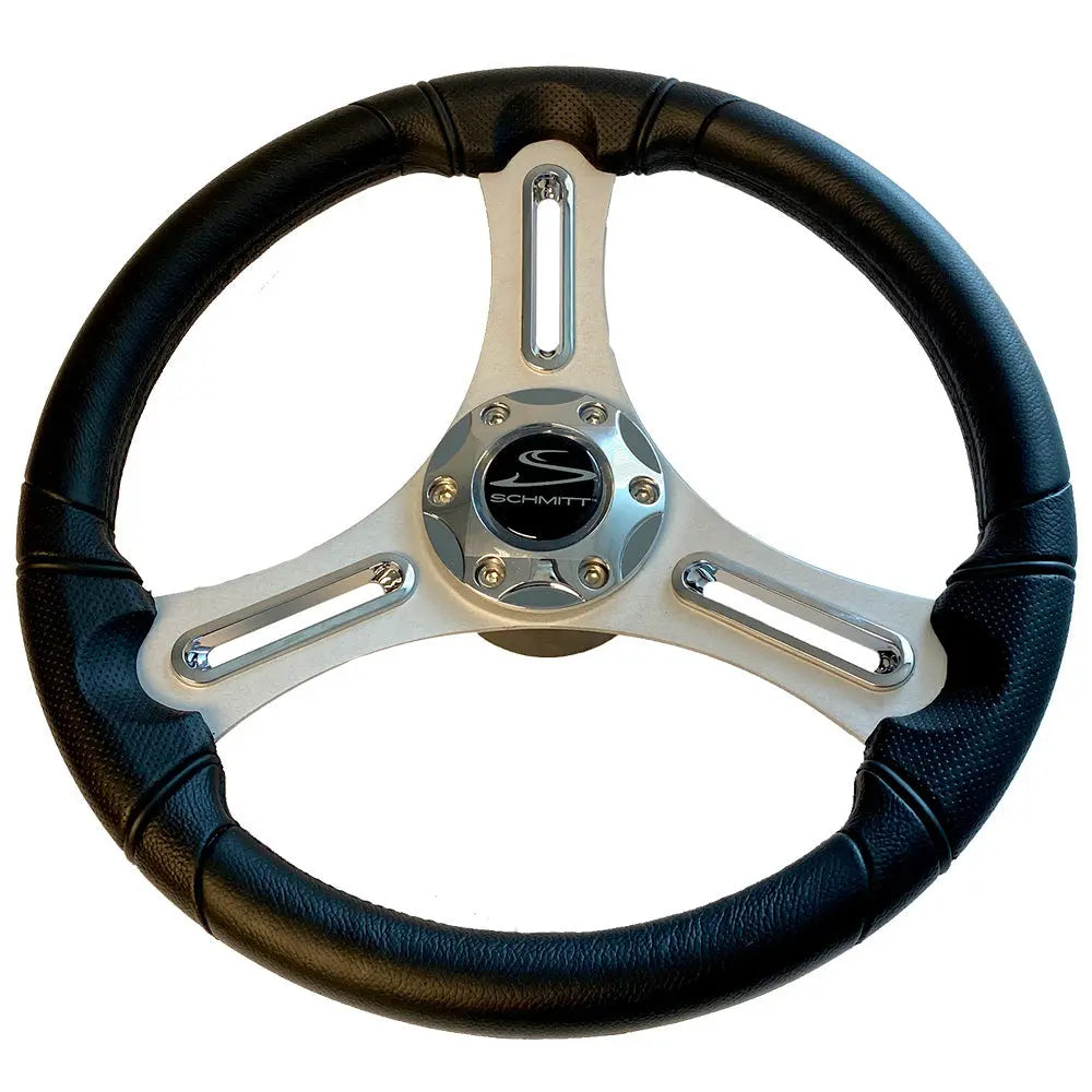 Schmitt Marine Torcello 14-inch 03 Series Polyurethane Steering Wheel with Chrome Trim and Brushed Spokes