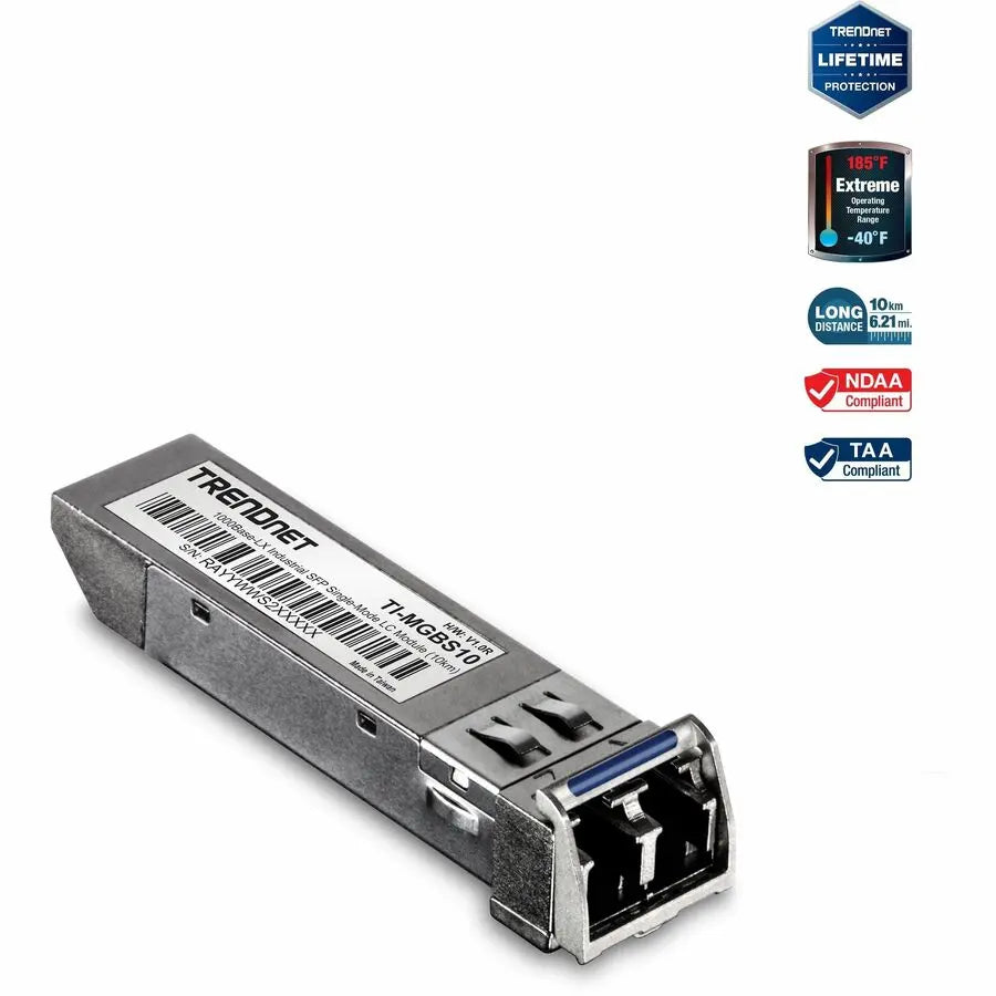 TRENDnet TI-MGBS10 1000Base-LX Industrial Single-Mode SFP Module with Duplex LC Connector