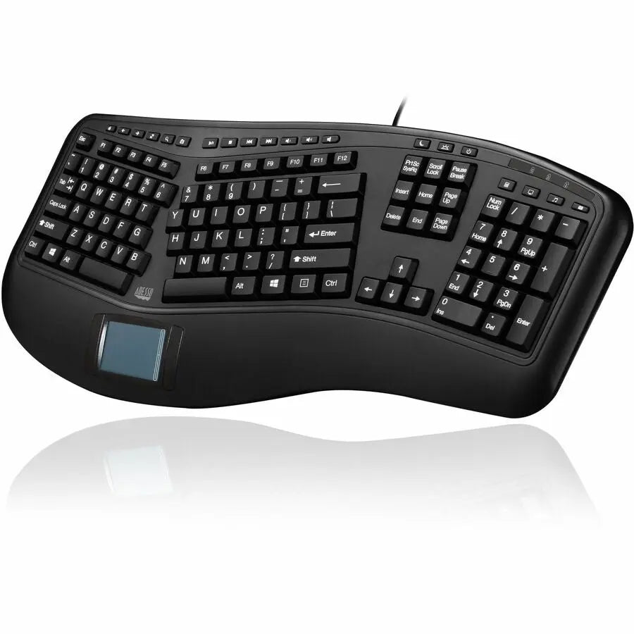 Adesso Tru-Form Ergonomic Touchpad Keyboard AKB-450UB – Full-Size Split Key Design with Built-in Touchpad and Multimedia Hotkeys