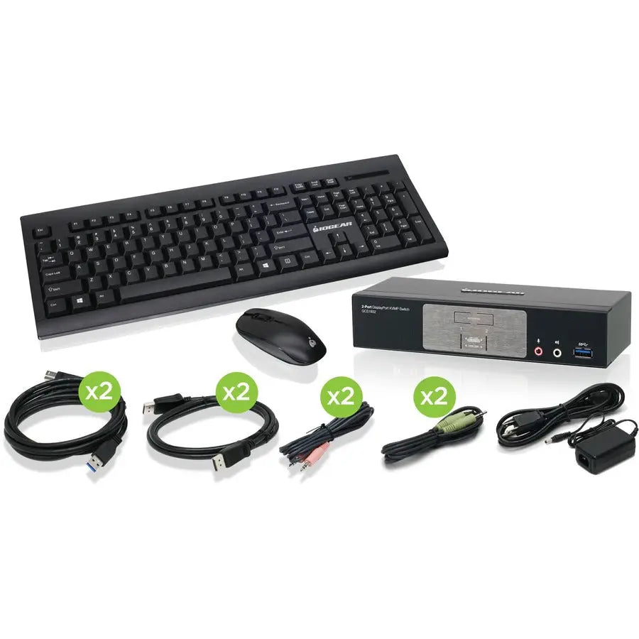 IOGEAR GCS1932-KM 2-Port DisplayPort 1.2 KVMP Switch with Wireless Keyboard and Mouse