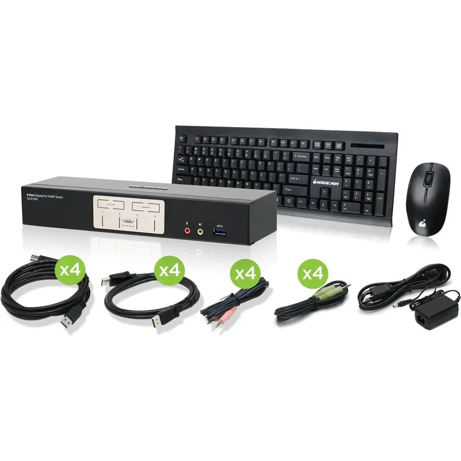 IOGEAR GCS1934-KM 4-Port DisplayPort 1.2 KVMP Switch with Wireless Keyboard and Mouse