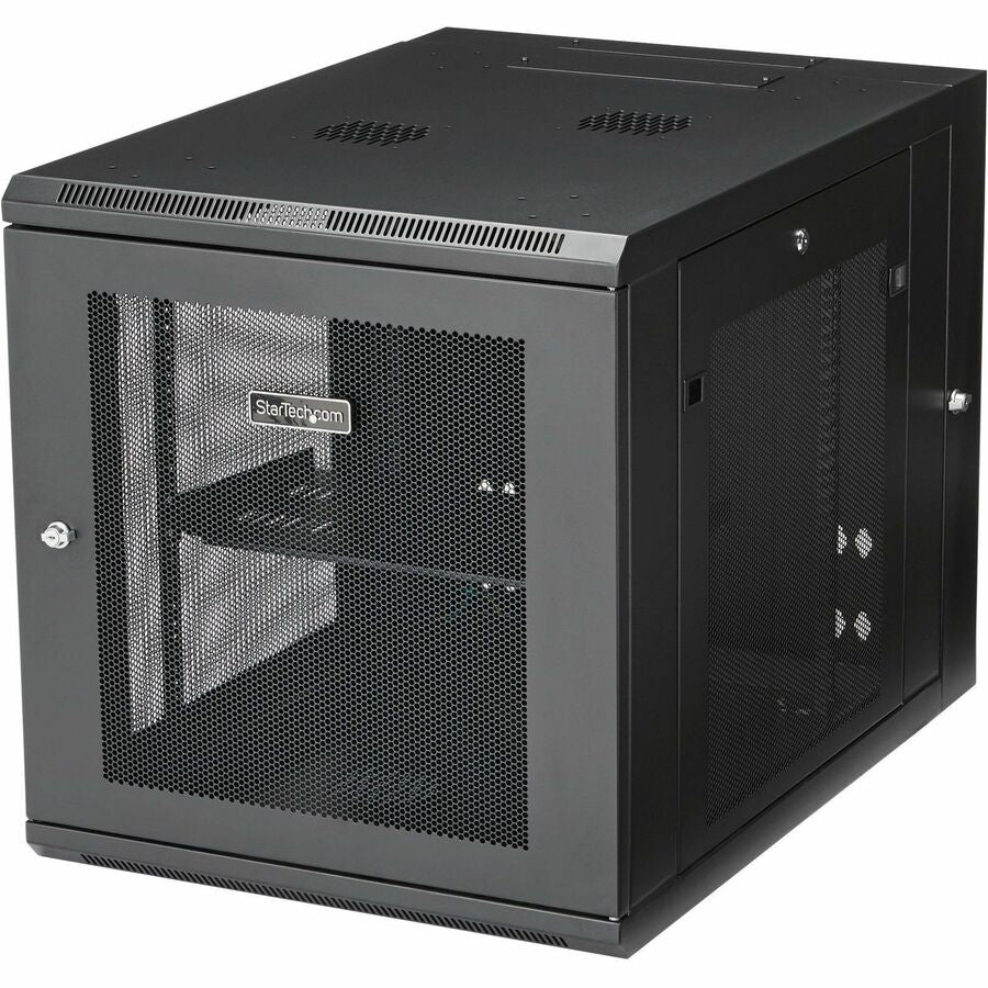 StarTech.com RK1232WALHM 12U Wall-Mount Server Rack Cabinet – Adjustable Depth, Lockable Steel Enclosure with Hinged Door and Included Shelf