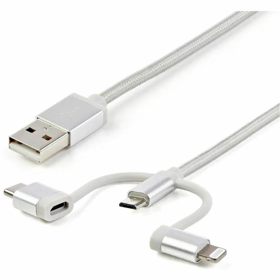 StarTech.com 1m USB Multi-Charging Cable with Braided Nylon - Compatible with Lightning, USB-C, Micro-B Devices