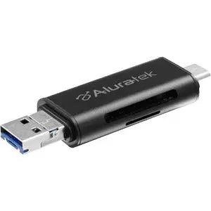 Aluratek AUCRC300F USB 3.1 / Type-C / Micro USB OTG SD & Micro SD Card Reader - Compact & Multi-Device Compatibility