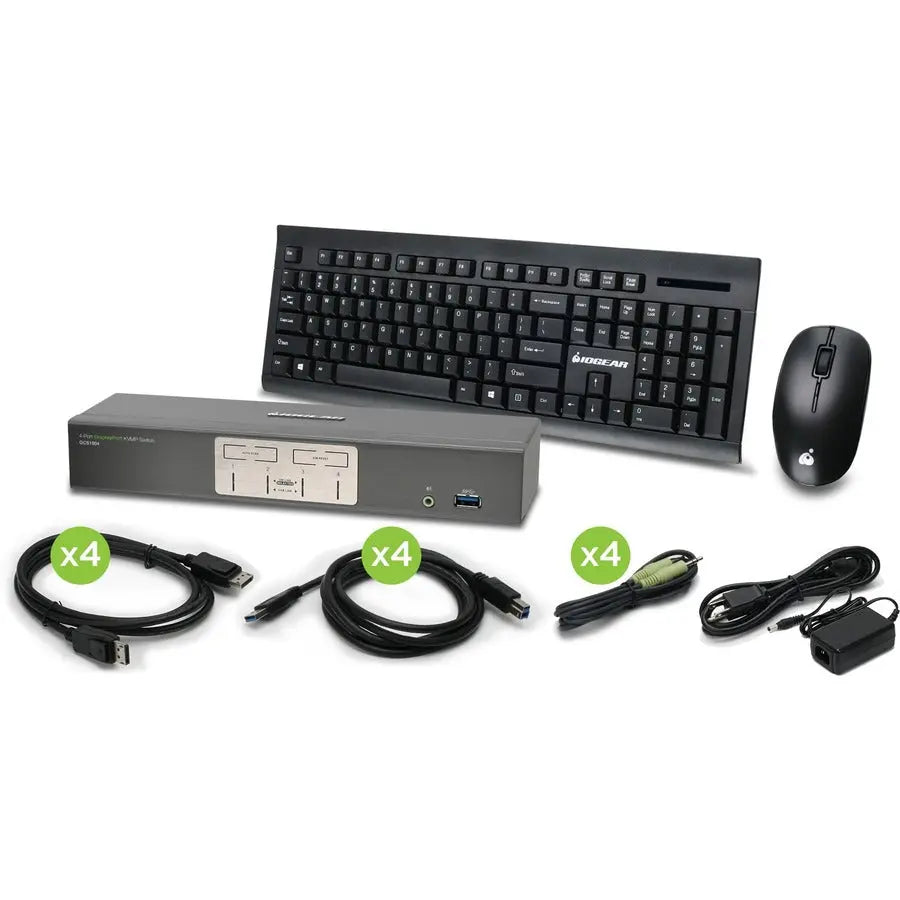 IOGEAR GCS1904KM 4-Port 4K UHD DisplayPort KVMP with Wireless Keyboard and Touch Mouse