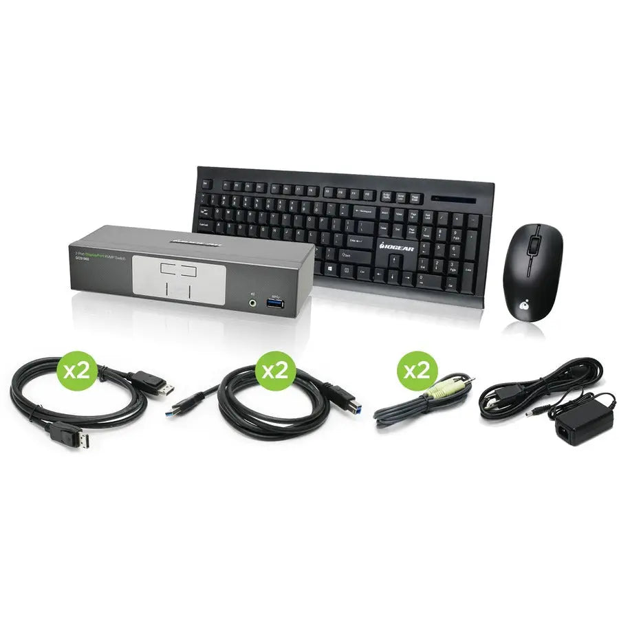 IOGEAR GCS1902KM 2-Port 4K UHD DisplayPort KVMP Switch with Wireless Keyboard and Touch Mouse