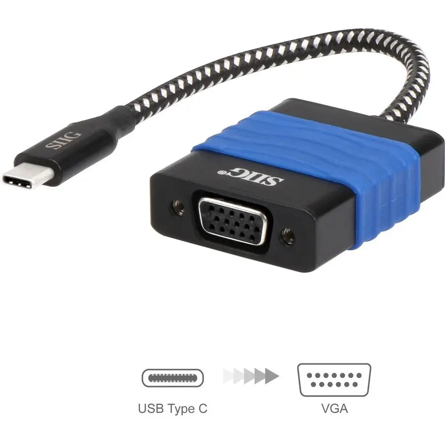 SIIG USB Type-C to VGA Video Cable Adapter – Compact, Plug-and-Play Display Converter for MacBook, Chromebook Pixel, and More