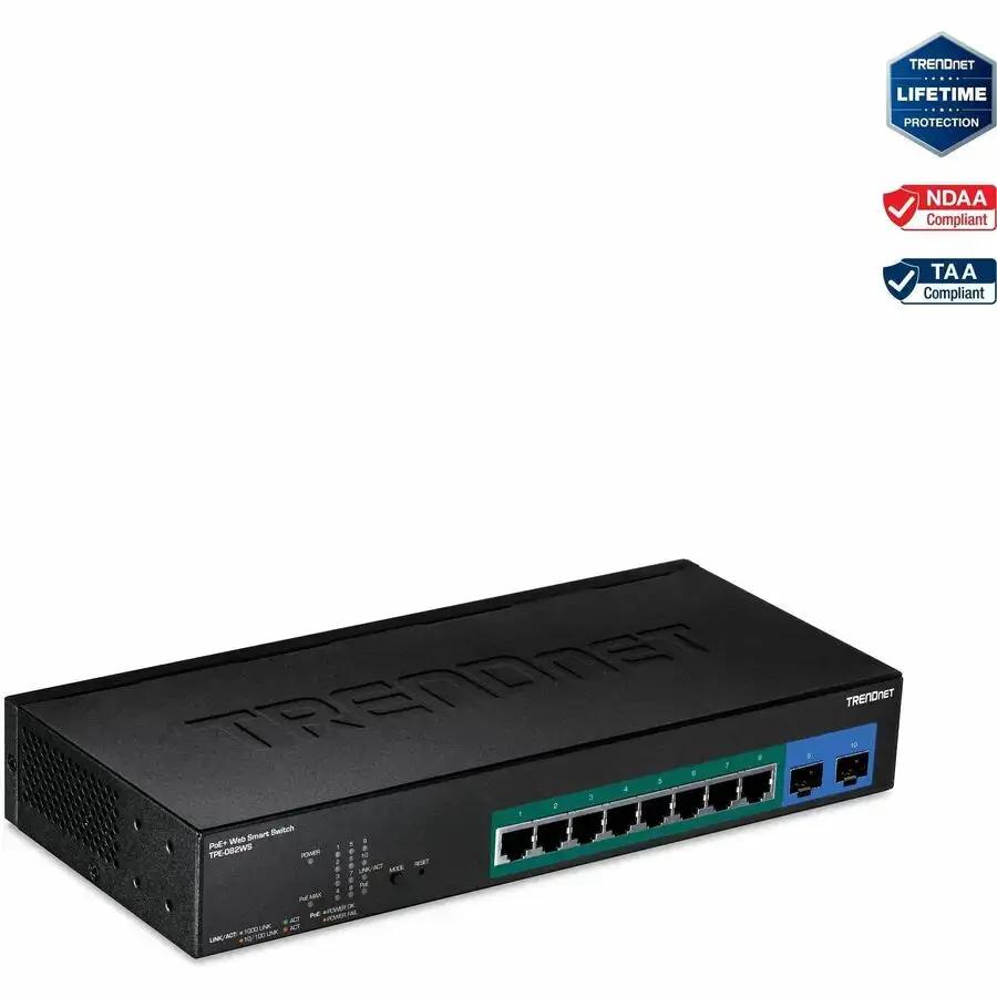 TRENDnet TPE-082WS 10-Port Gigabit Web Smart PoE+ Switch with 8 PoE+ Ports and SFP Slots by TRENDnet