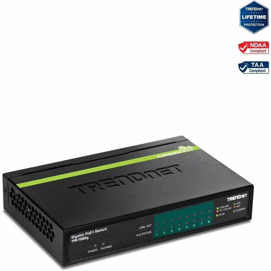 TRENDnet TPE-TG82g 8-Port Gigabit PoE+ Switch with 61W Power Budget for High-Speed Networking