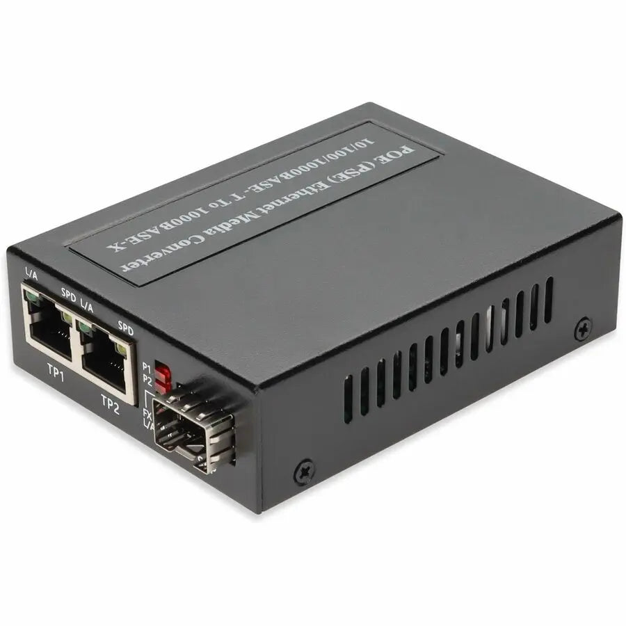 AddOn 10/100/1000Base-TX (RJ-45) x2 to 1 Open SFP Port PoE Media Converter - 15W Power over Ethernet