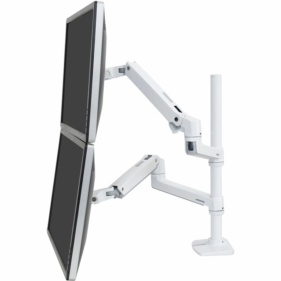 Ergotron LX Dual Stacking Arm with Tall Pole – White Multi-Monitor Mount for Flexible Workspaces