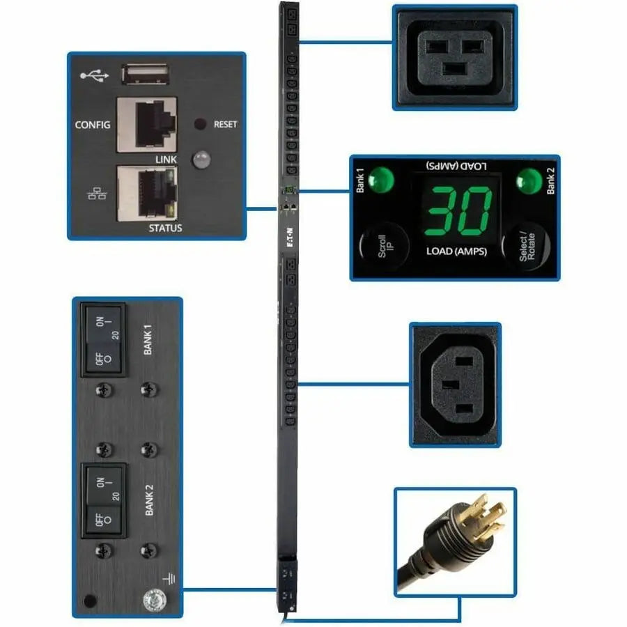 Eaton Corporation PDUMNV30HVLX 5.8kW Single-Phase Monitored PDU with LX Platform Interface and 24 Outlets