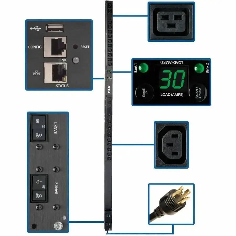 Eaton Corporation PDUMNV30HVLX 5.8kW Single-Phase Monitored PDU with LX Platform Interface and 24 Outlets by Eaton Corporation