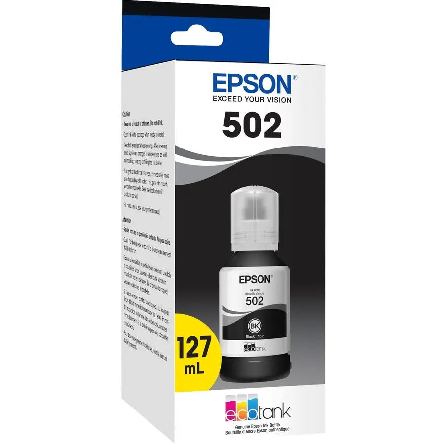 Epson T502 Black Ink Bottle for EcoTank Printers - Genuine Replacement Ink Refill Kit