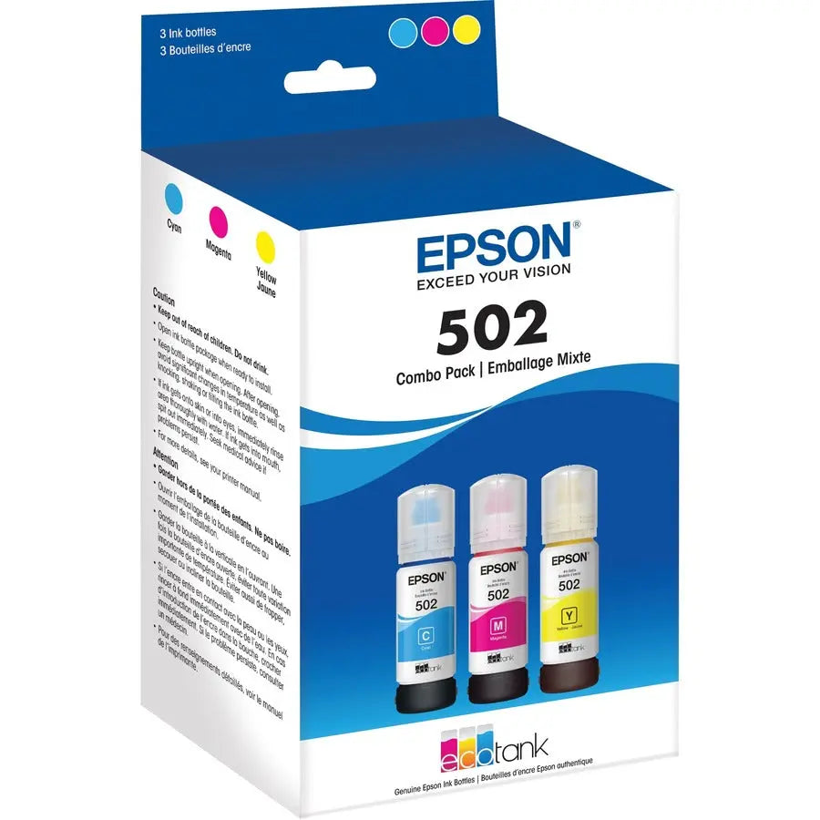 Epson T502 Multi-Color Ink Refill Kit for EcoTank Printers – 3-Pack
