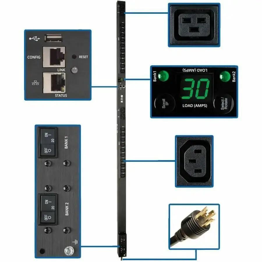 Eaton Corporation PDUMV30HVNETLX 24-Outlet Rack-Mountable Switched PDU with LX Platform Remote Control by Eaton Corporation